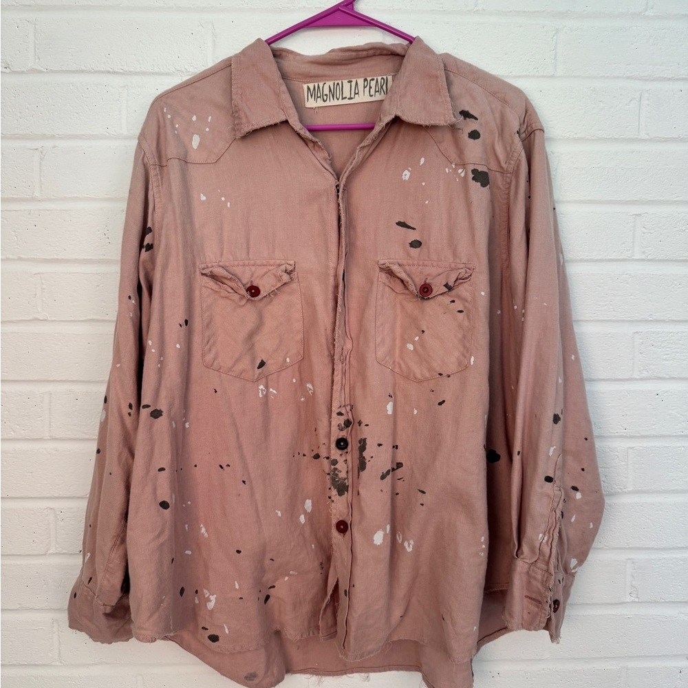 Magnolia Pearl Rainbow Artistic Splatter Button-Up Shirt